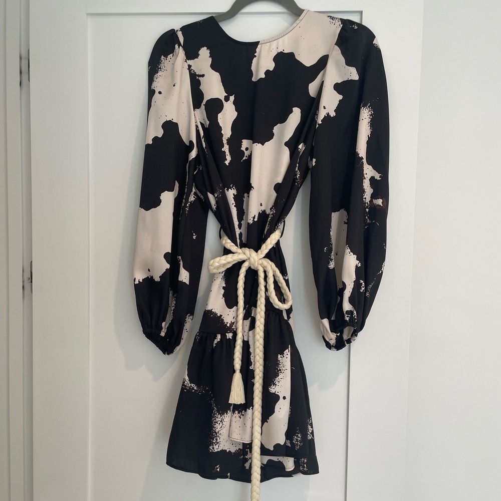 Alexis X Target Black Abstract Rope Belt Tiered Ruffle Mini Dress